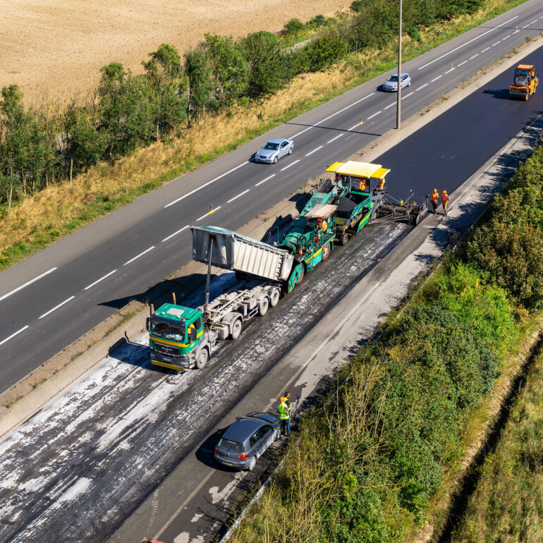 image drone chantier autoroute Dunkerque